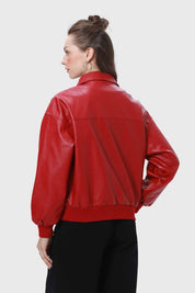CHAQUETA MUJER EFECTO CUERO ROJO