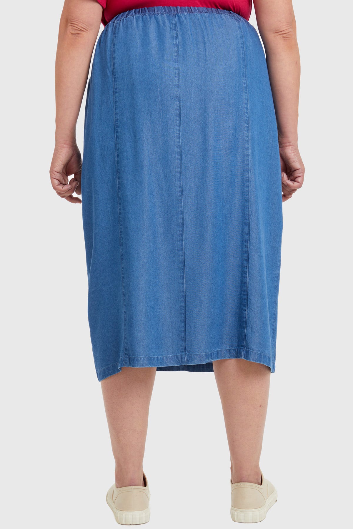 Falda Tencel Con Botones Azul