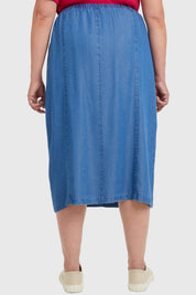 Falda Tencel Con Botones Azul