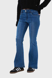 Jeans Mujer Flare Linea Lavada Azul