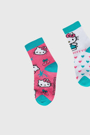 Calcetines bipack Hello Kitty rosados con estampados divertidos para niñas.