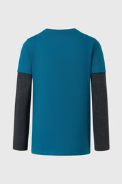 Polera Niño Doble Manga Básica Petróleo