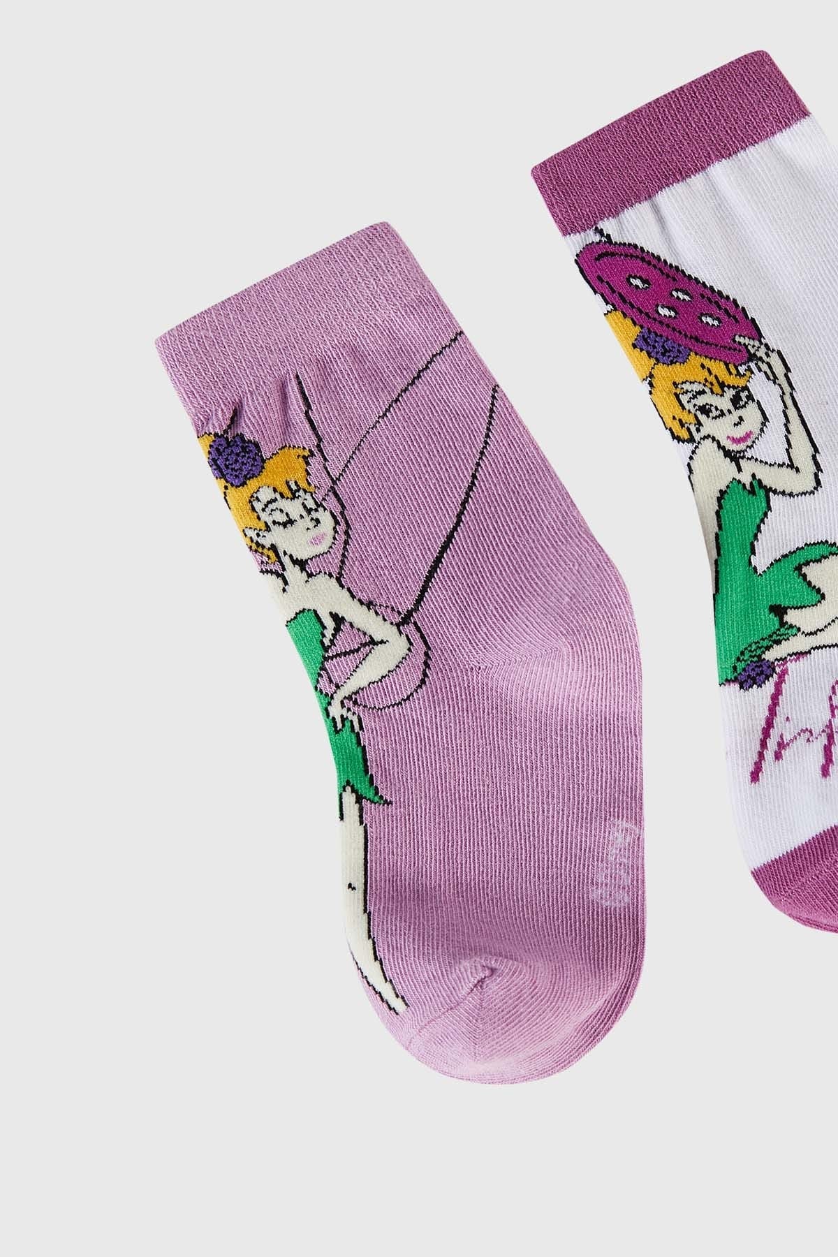 Calcetín blanco para niña con diseño de Tinkerbell, suave y divertido.