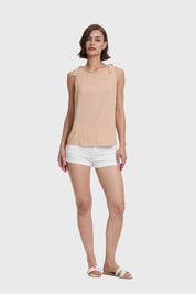 Blusa Mujer Aplicación Nudo Pabilo Beige