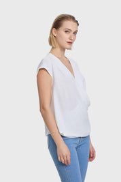 Blusa Mujer Manga Caída Escote Cruz Crudo