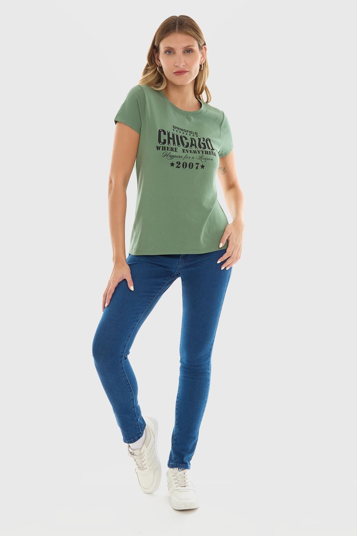 Polera Mujer Básica Print Verde