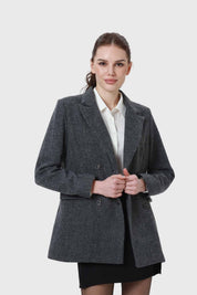 ABRIGO MUJER TWEED CRUZADO GRIS