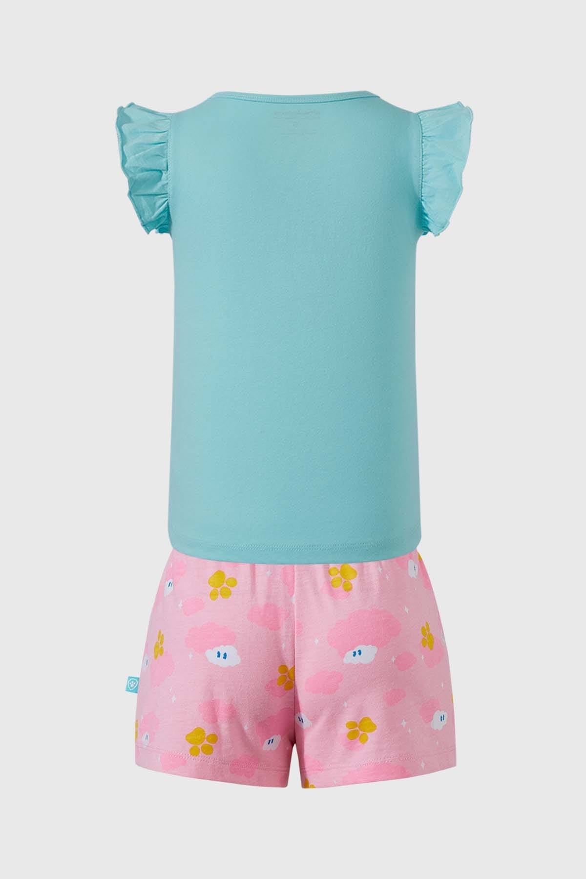 Pijama niña Paw Patrol en color verde con estampado de Skye y short rosa con huellitas.