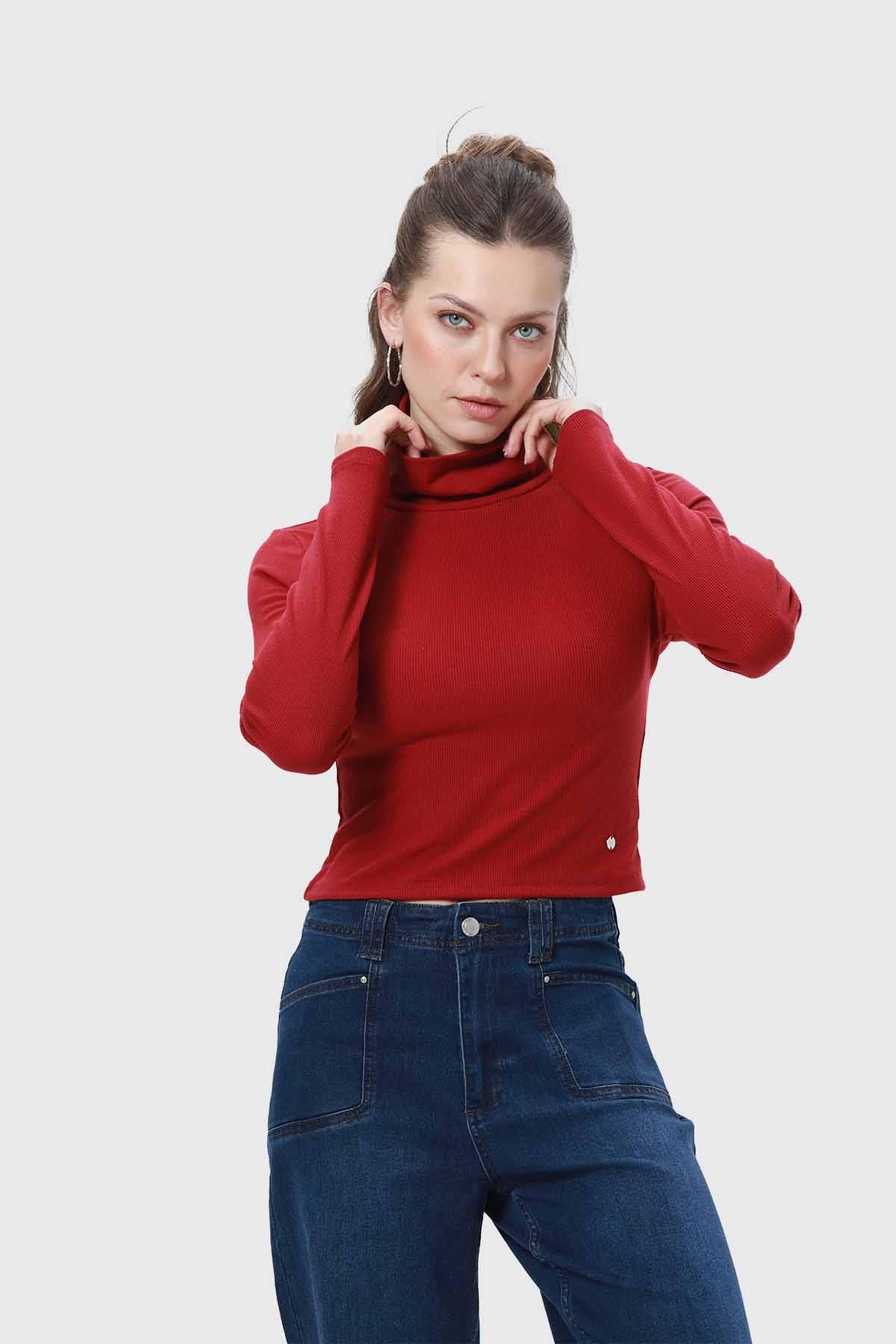 Polera Mujer Rib Burdeo