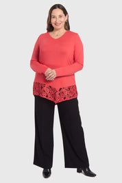Polera Mujer Con Detalle Macramé Rojo