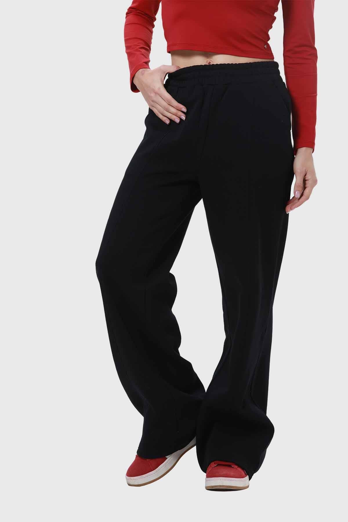 Pantalón Buzo Mujer Wide Leg Básico Negro