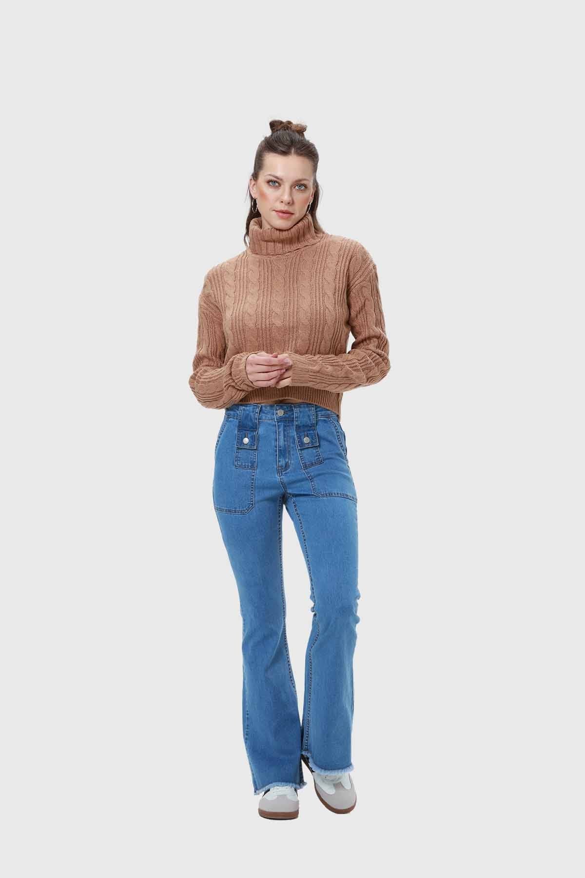 Jeans Mujer Flare Cargo Azul
