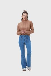 Jeans Mujer Flare Cargo Azul