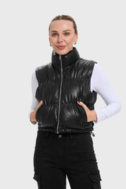 Parka Mujer Efecto Cuero Negro