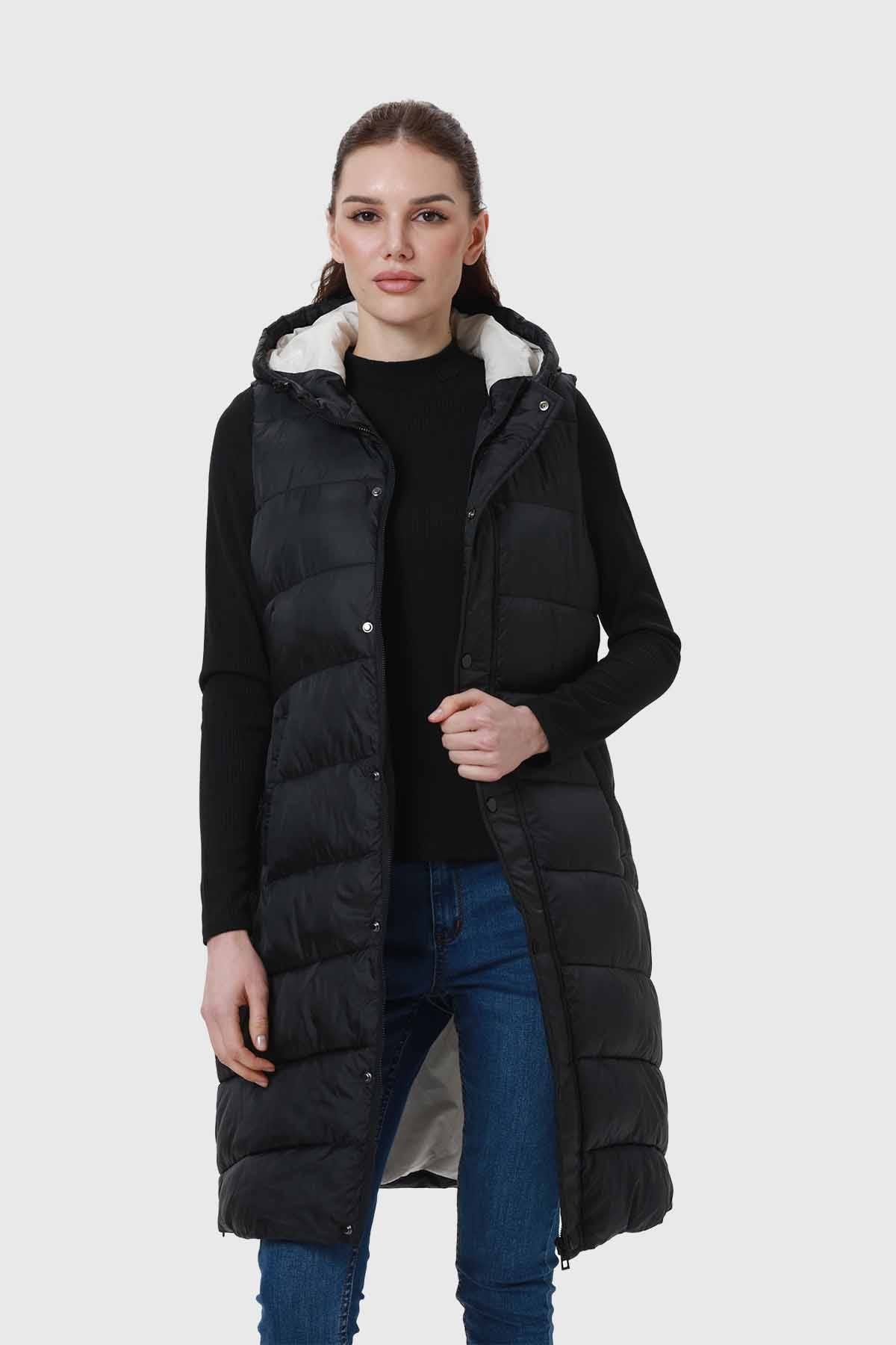 Parka Mujer Con Corte Horizontal Negro