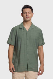 Camisa Hombre Textura Guayabera Verde