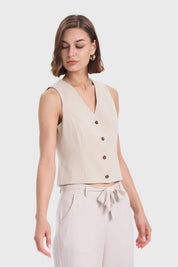 Blazer Mujer Tipo Gillette Abotonado Arena
