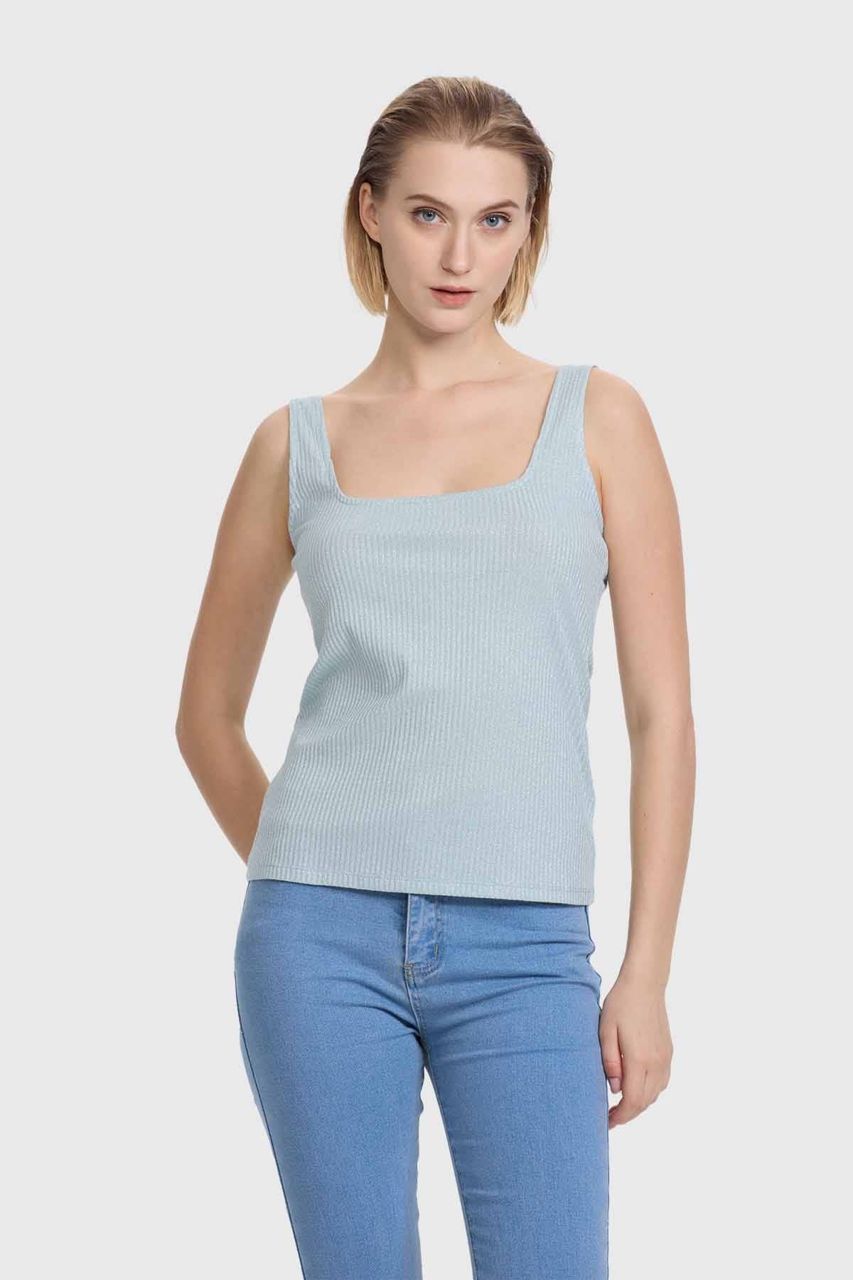 Polera Mujer Pabilo Escote Cuadrado Celeste