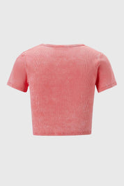 Polera Niña Acid Wash Rib Crop Lila