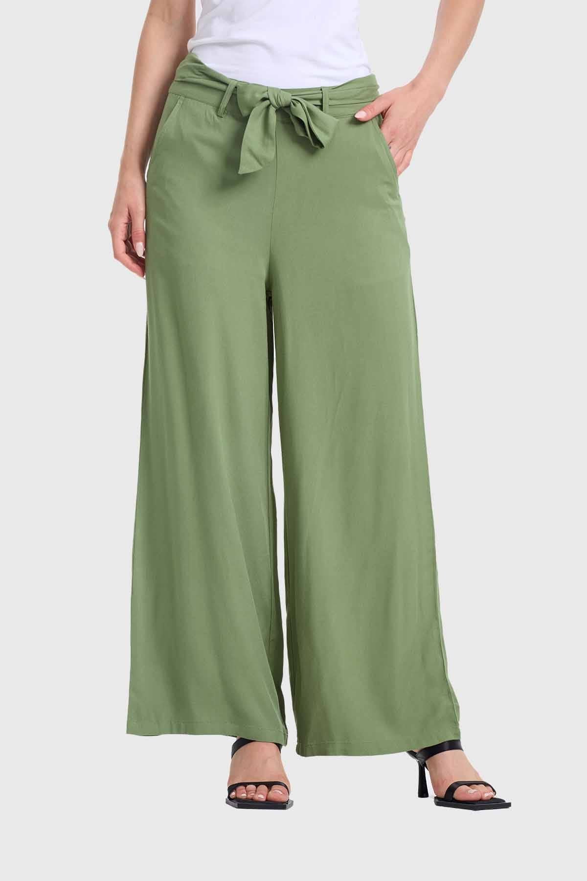 Pantalón Mujer Palazzo Pretina Verde