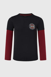 POLERA NIÑO DOBLE MANGA BÁSICA NEGRO / ROJO