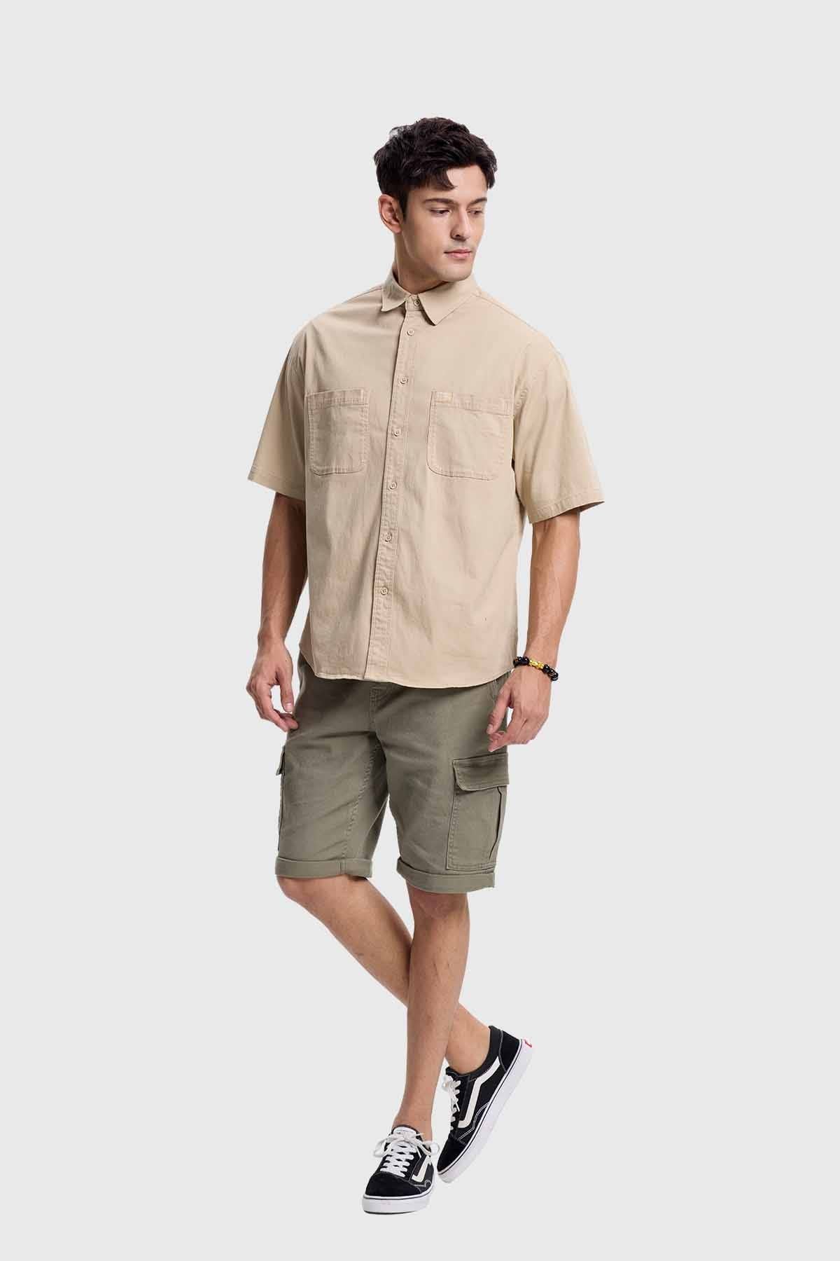 Camisa Hombre Denim Bolsillo Caqui