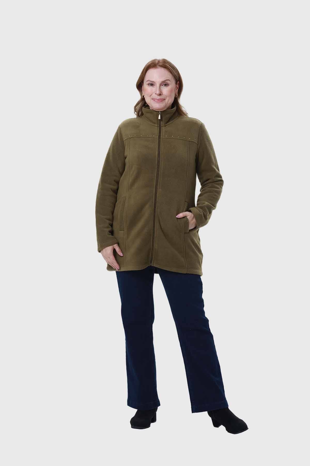 Polar Mujer Con Cierre Y Bolsillo Verde