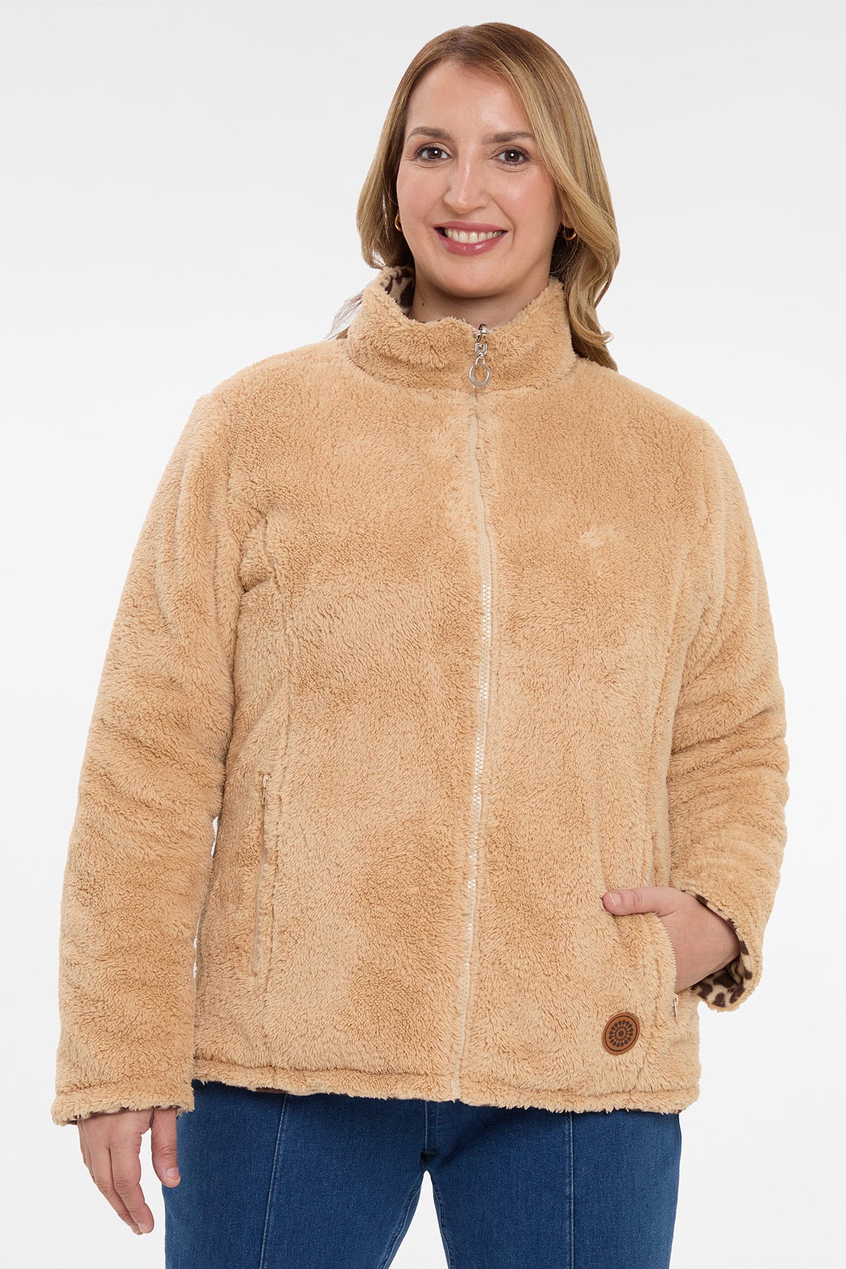 Chaqueta Mujer Animal Print Reversible Beige