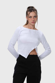 Polera Mujer Ojetillos En Costado Blanco