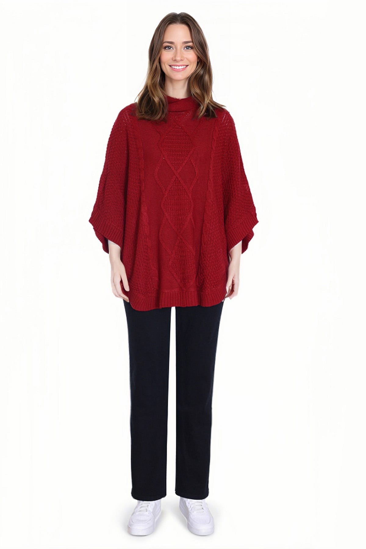 Sweater Mujer Poncho Guinda