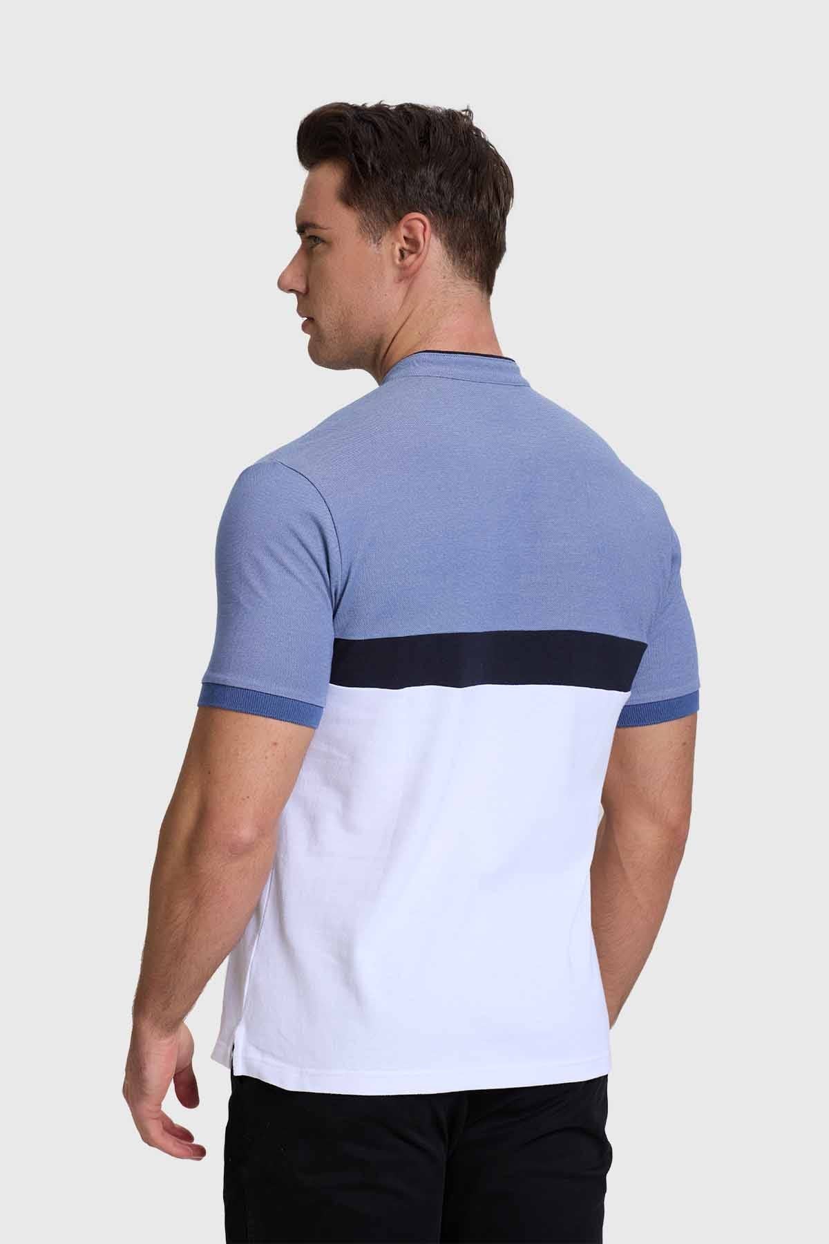 Polera Hombre Franja Celeste