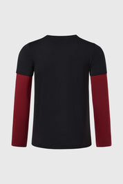POLERA NIÑO DOBLE MANGA BÁSICA NEGRO / ROJO