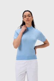 Sweater Mujer Con Aplicación Celeste