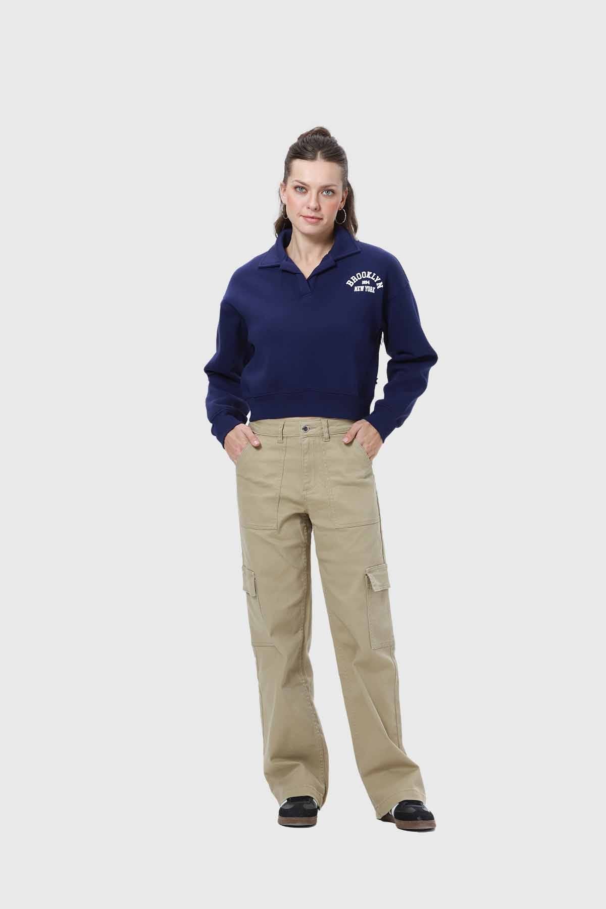 Polerón Mujer Crop Azul