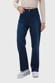 Jeans Mujer Bolsillo D Calce Recto Azul