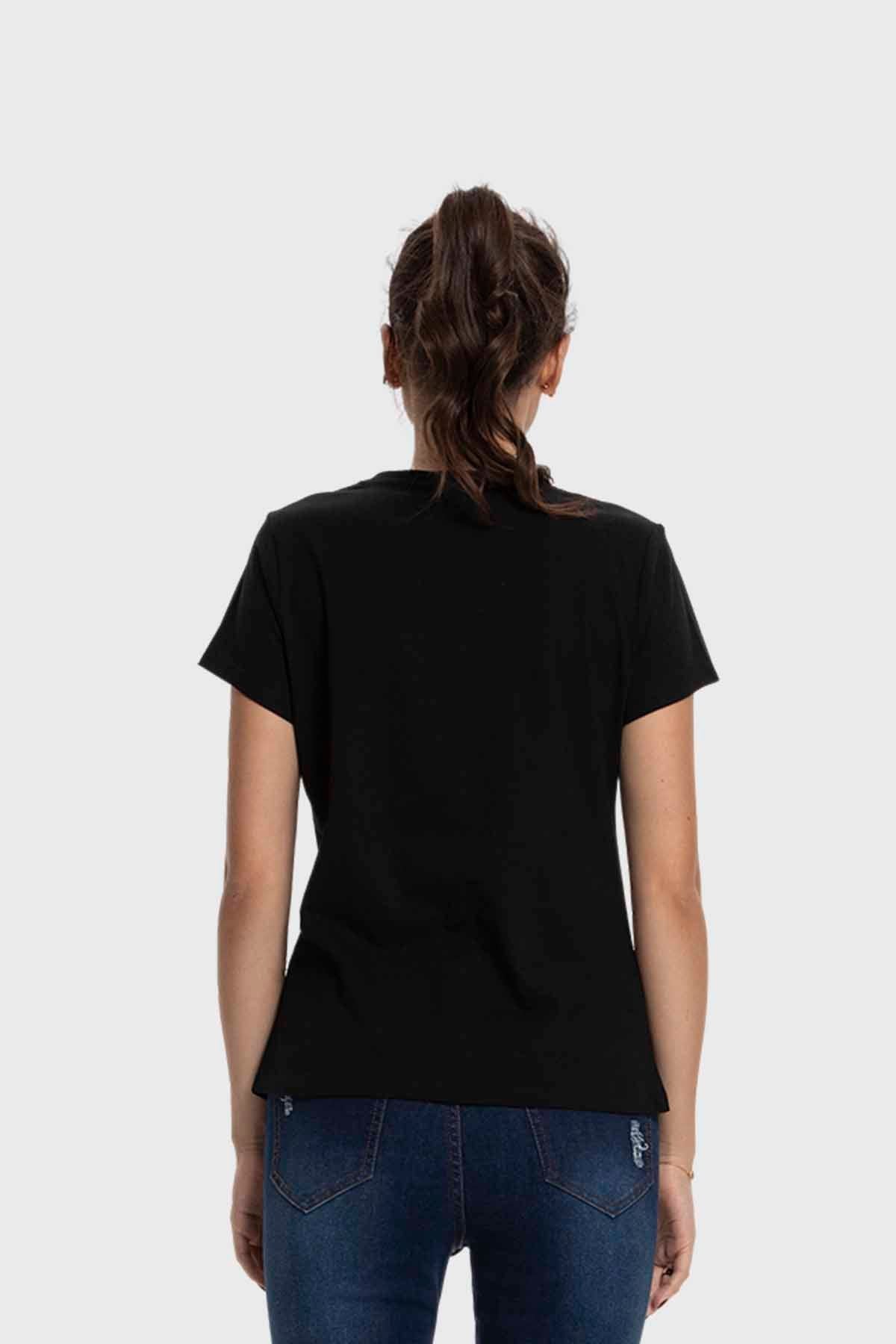 Polera Mujer Básica Print Negro / Verde