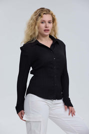 Blusa Mujer Abotónada Textura Negro