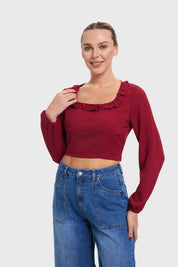 Blusa Mujer Manga Globo Burdeo