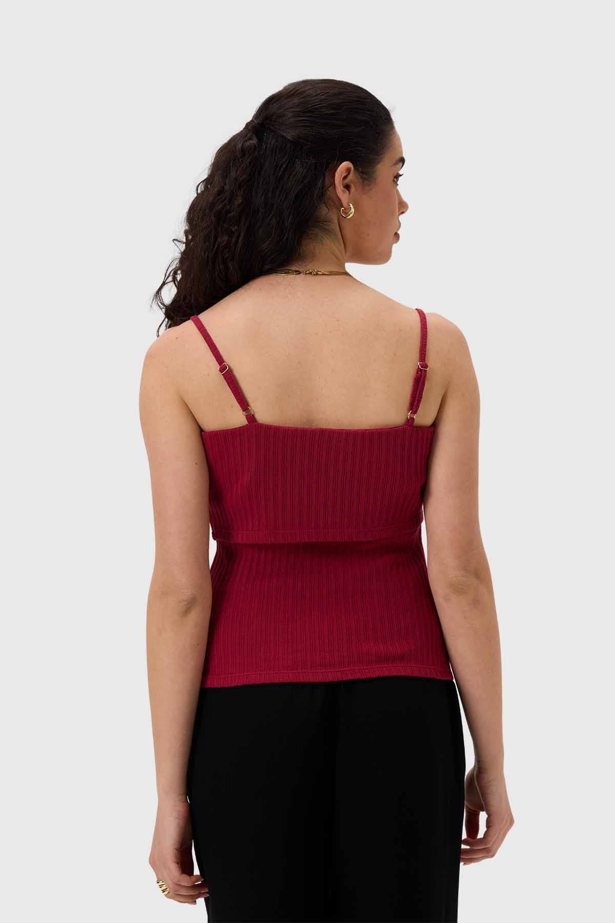 Polera Mujer Pabilo Rib Burdeo