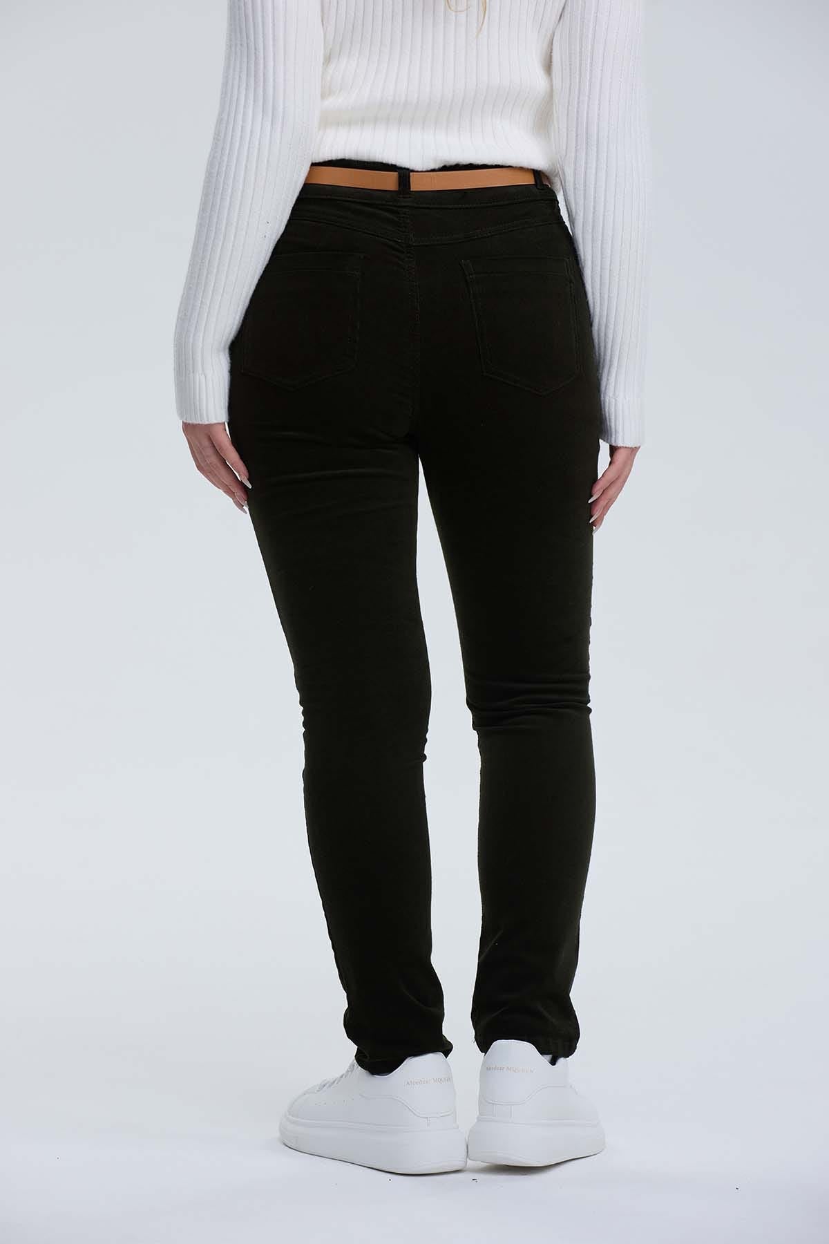 Pantalón Mujer Cotelé Con Cinturón Verde