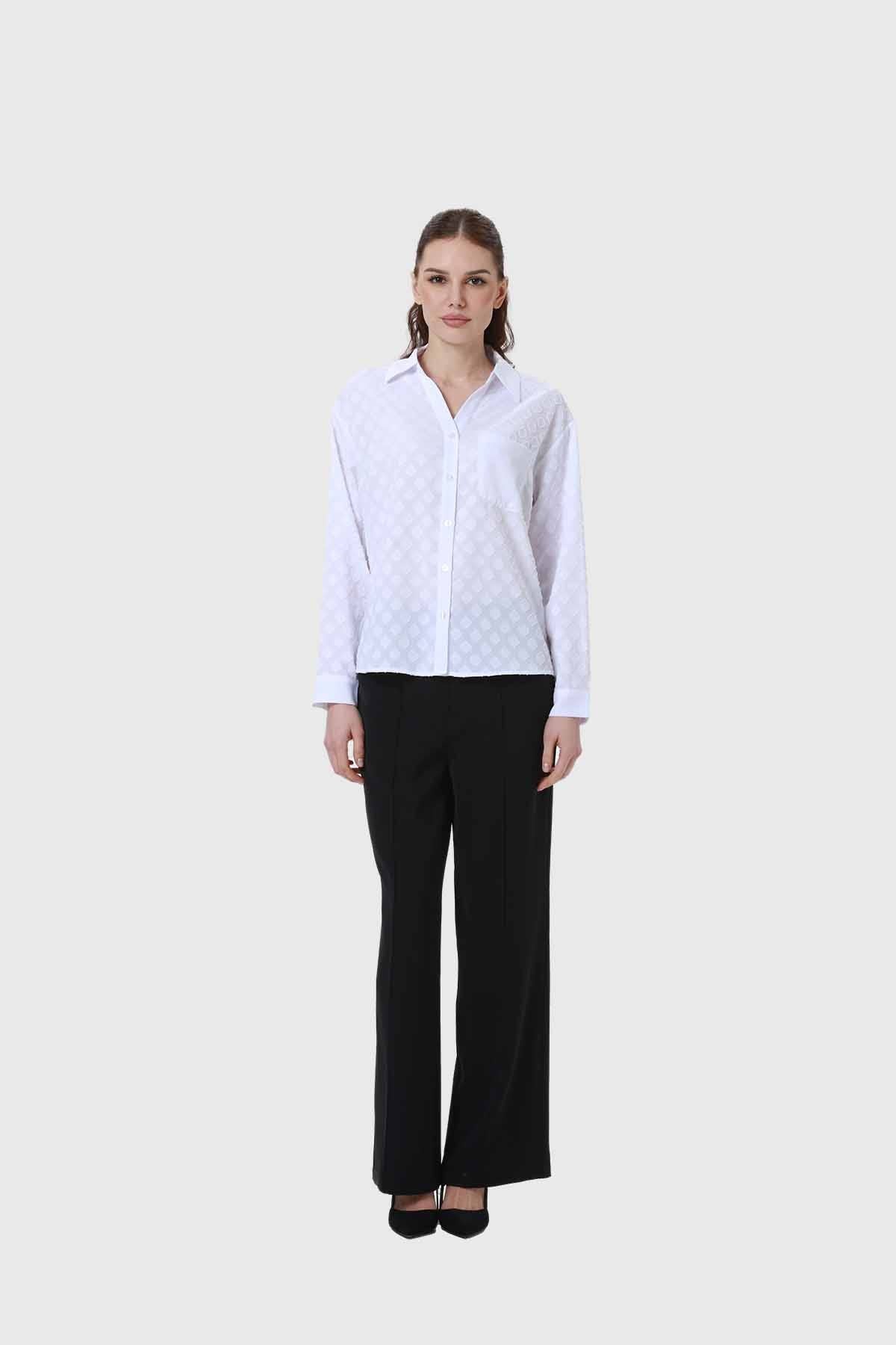 Blusa Mujer Abotonada Con Bolsillo Blanco