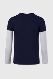 Polera Niño Doble Manga Básica Azul