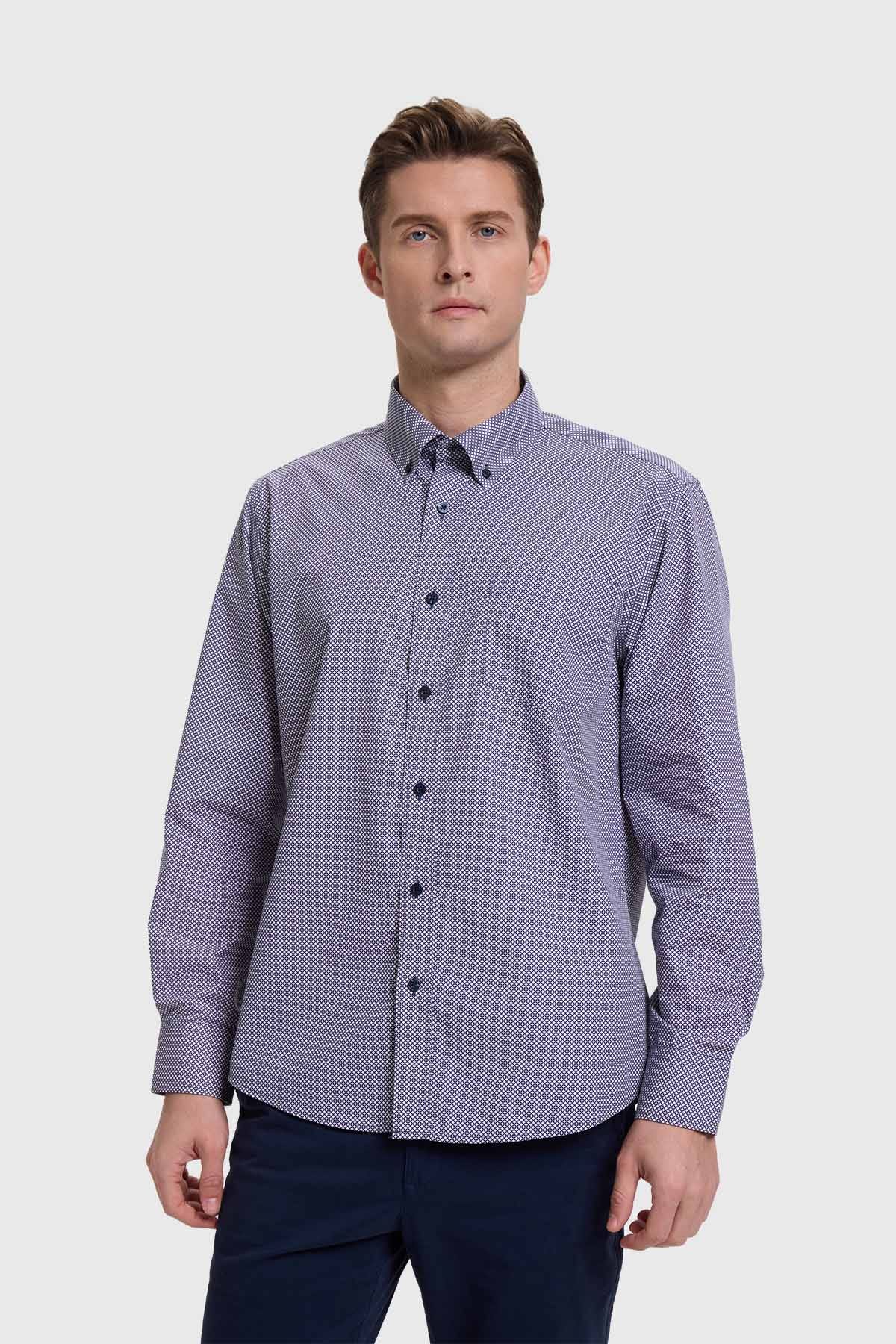 Camisa Hombre Mini Print Azul