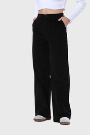 Pantalón Mujer Wide Leg Cotelé Negro