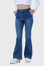 Jeans Mujer Flare Linea Media Azul