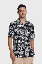 Camisa Hombre Print Graffiti Negro