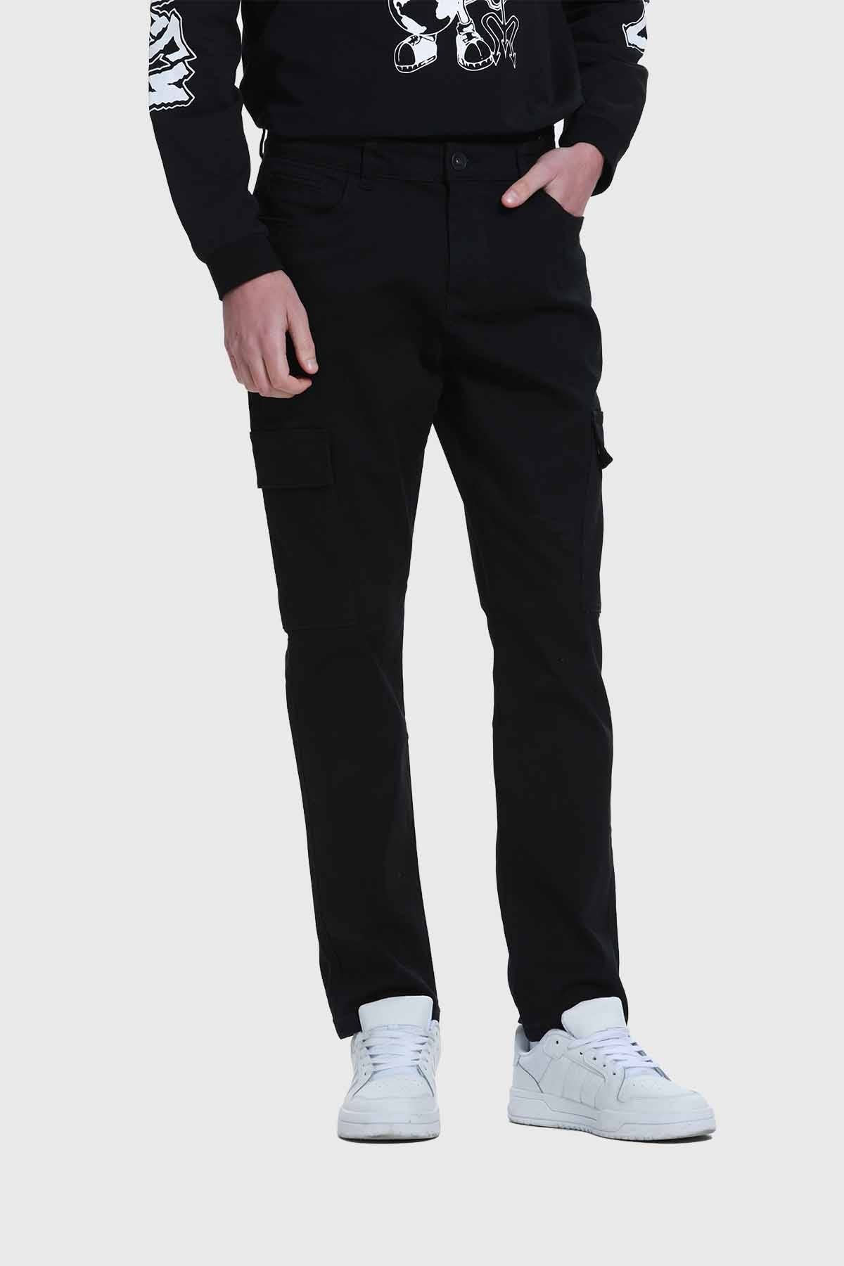 JEANS HOMBRE SLIM CARGO COLOR NEGRO