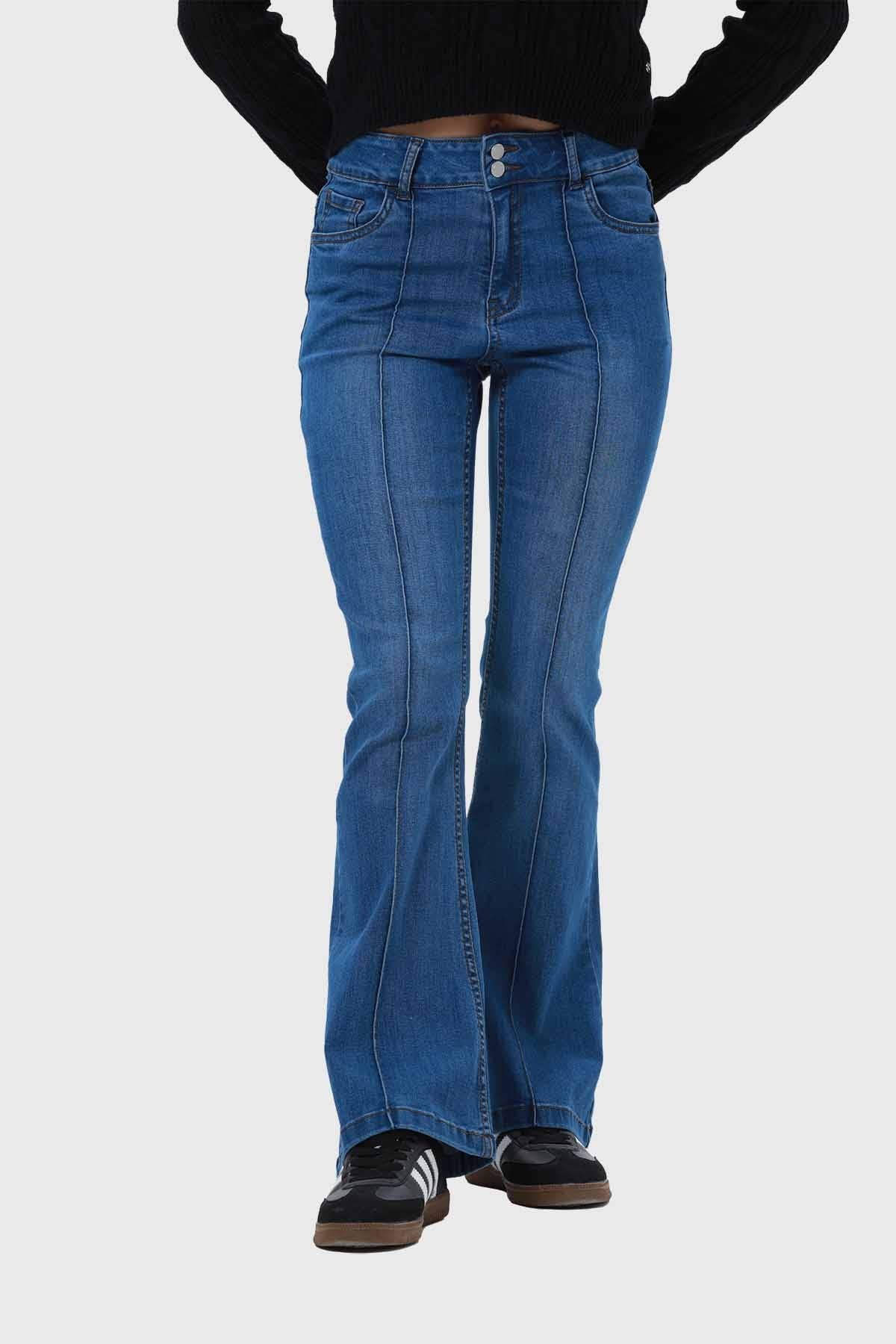 Jeans Mujer Flare Linea Lavada Azul