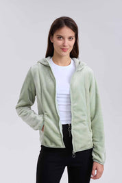 Polar Mujer Peludo Con Bolsillo Verde
