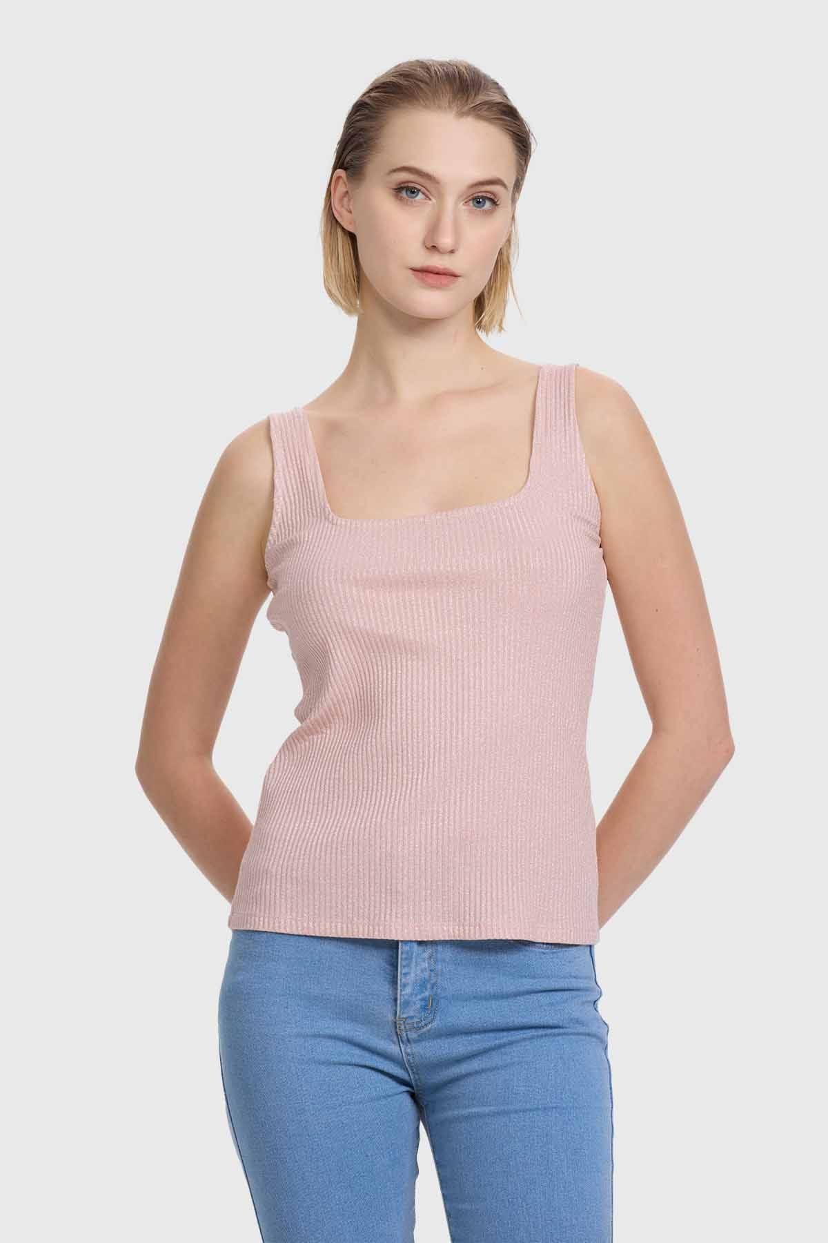 Polera Mujer Pabilo Escote Cuadrado Rosado